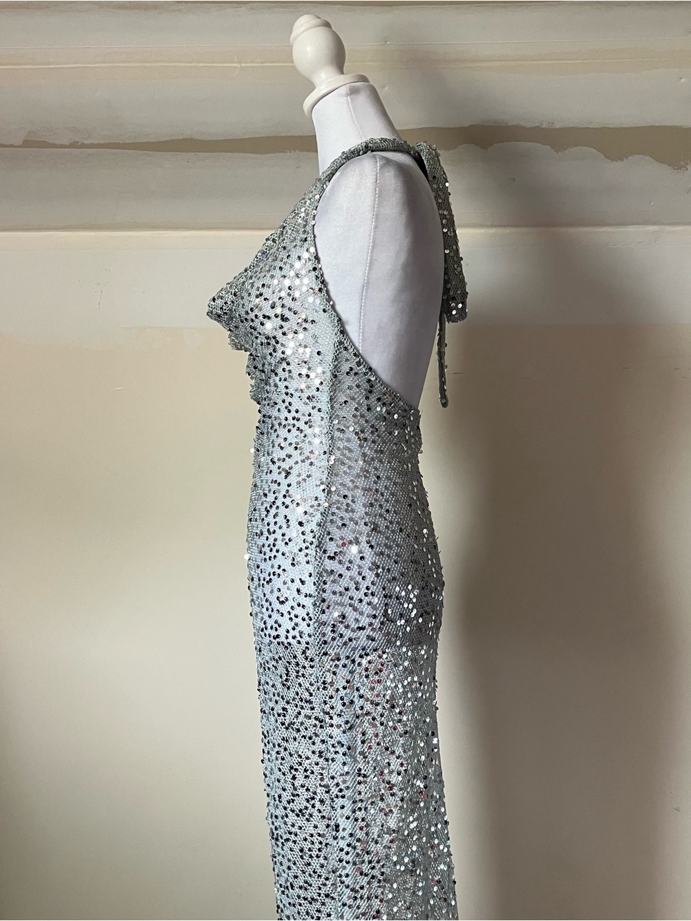 Babyboo Lorena Silver Lined Sequin Net Maxi Dress size Small - Picture 10 of 11